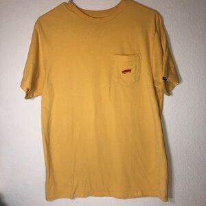 Vans Yellow Pocket T-Shirt w/Embroidered Red Skateboard on the Pocket,pre-owned